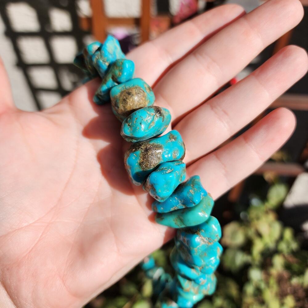 Vtg Santo Domingo Kingman Turquoise Necklace Blue Chunk Nugget Kewa Native Pawn - Picture 10 of 17